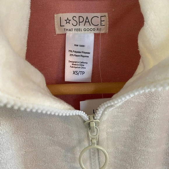 NWT L*Space Best Life Crop Pullover Half Zip Pockets Terry Cloth Pink Cream XS - Picture 8 of 9